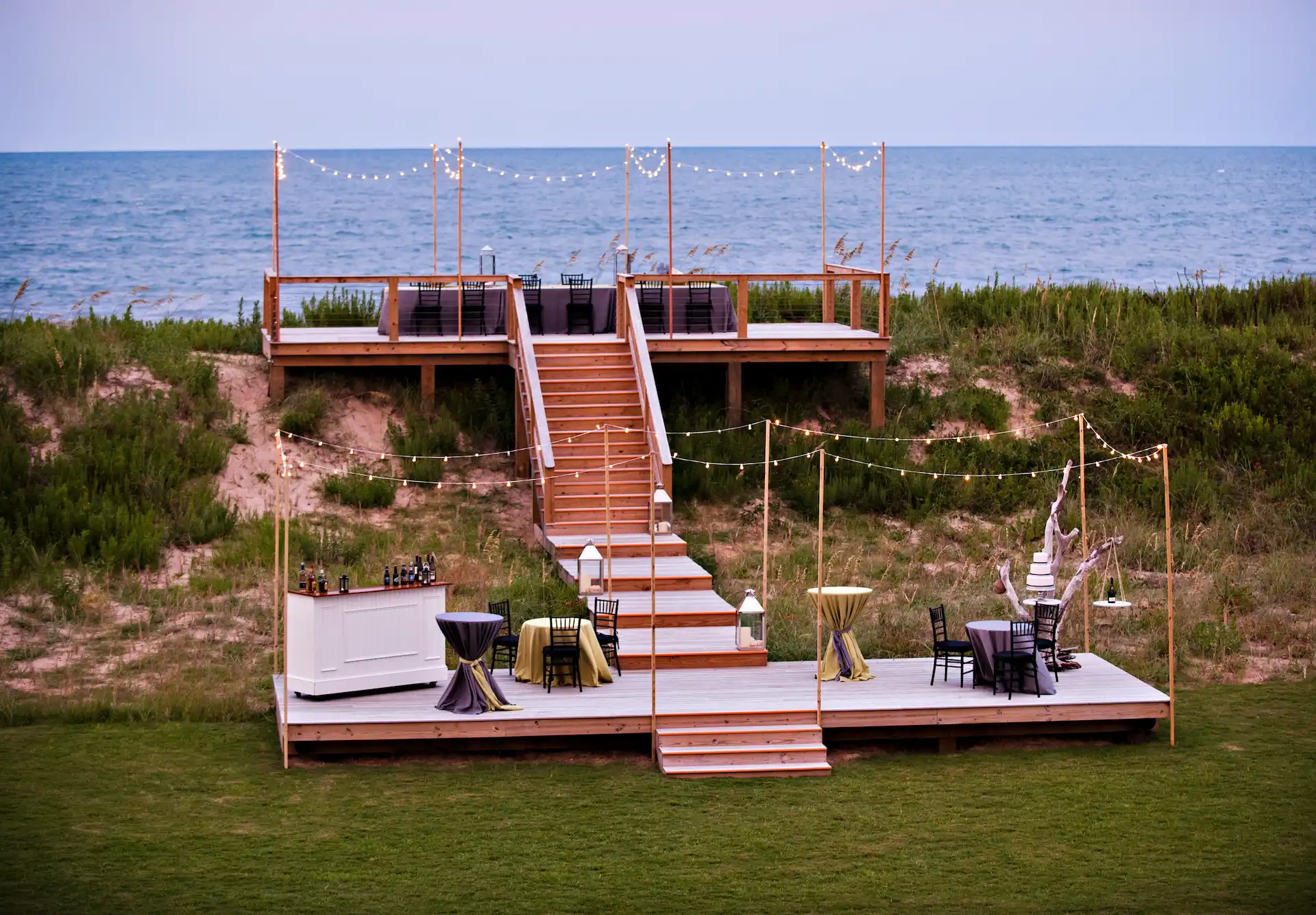 Aerial view of The Observation Deck and the beach at The Sanderling Hotel